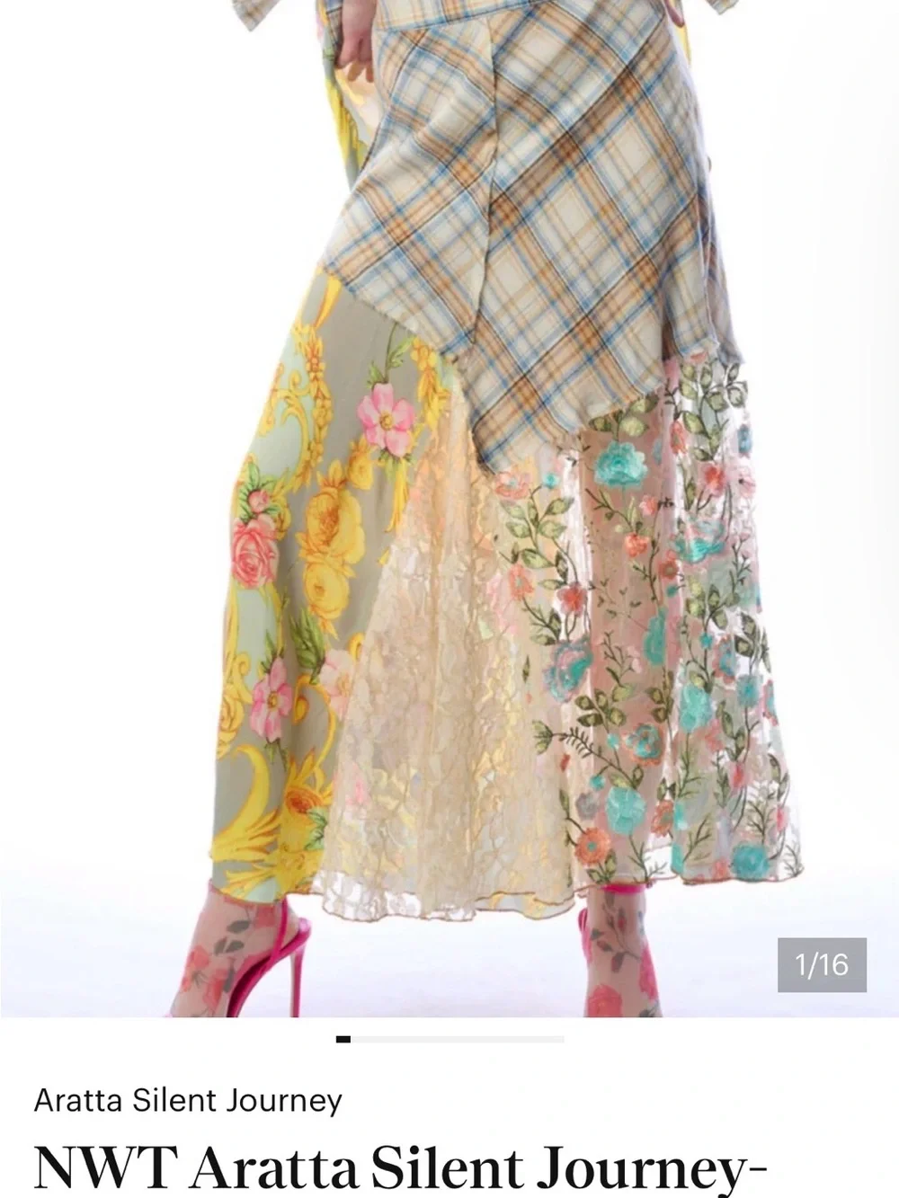 Aratta Mixed Floral Patchwork Maxi Skirt in Pastel Multi & horse - Picture 1 of 5